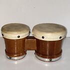 Vintage 1960s Small Wood and Stretched Leather Bongo Lap Drums