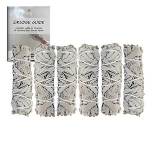 6 Pack White Sage Smudge Sticks 4 Inch with Smudge Guide For Cleansing Smudging