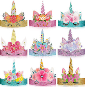 24 Pcs Unicorn Birthday Party Hats Unicorn Paper Party Crown Headbands for Girls