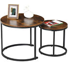 Set of 2 Coffee Tables Nesting Tables Center Table with Solid Wood Table Top