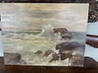 Antique Knebel Coastal Beach Oil Painting Ocean Rocks Sea Waves Impressionism