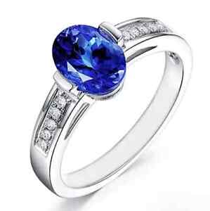 2.10Ct 100% Natural Blue Tanzanite IGI Certified Diamond Ring In 14KT White Gold