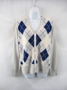 Brooks Brothers Women's 100% Pure Cashmere Argyle Cardigan Sweater Size XL#CK24
