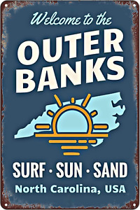 Outer Banks North Carolina Surf Sun Sand Metal Tin Sign Wall Art Decor Plaque fo