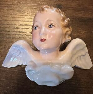 Vintage Keramos Austria Made Angel Bust Pastel Figurine Signed VTG Wall Relief