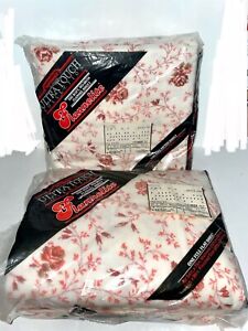 NOS Montgomery Wards Floral Flannel Full Sz Sheet Set-Flat & Fitted Made in USA