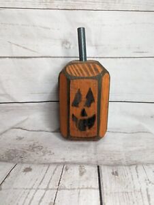 Carved Wooden Pumpkin Jack O Lantern Handmade 8.5