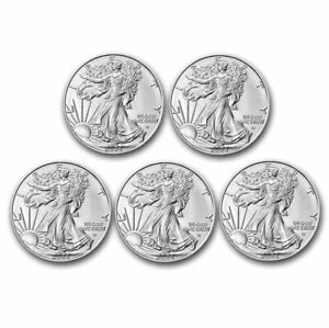 2024 1 oz American Silver Eagle $1 Coin BU (Lot of 5)