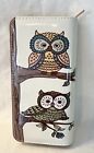 Vintage Wise Owls Zipper Wallet Clutch Small Purse Coin Boho 8.5”in