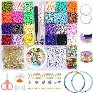 6500 Clay Beads Bracelet Making Kit 24 Colors Spacer Flat Beads for kids Jewelry