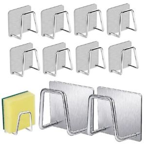 8× Adhesive Sponge Holder Stainless Steel Sink Caddy for Kitchen Accessories