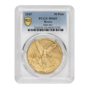 Mexico 1947 Gold 50 Peso PCGS MS65 Gem Graded 1.2057 Troy oz Coin