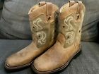 Roper Mens Western Cowboy Square Toe Work Boot Embroidered Brown Tan Size 11