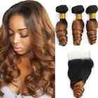 10A Ombre Human Hair 3/4 Bundles with Closure T1B/30 100% Remy Hair Loose Weave