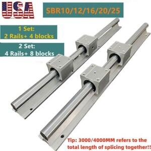 2PCS SBR12/16/20/25 Linear Rail Guide+sbr12/16/20UU Bearing Block 200MM-4000MM