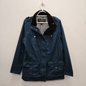 Barbour Defence Wax Waterproof Jacket Autumn Utility Blue UK 16 Chess Lining