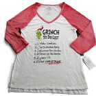 The Grinch To Do List Women's Baseball Tee T-Shirt Size Small Ivory Red