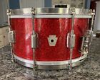 Vintage 1940’s WFL Ludwig 6.5 x 14” Snare Drum Red Sparkle Peel & Stick Badge