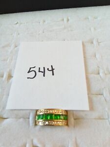 Goldtone green and clear ring