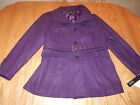 Nwt Womens Nicole Miller Peacoat Coat Dark Purple Small S Faux Wool Belted