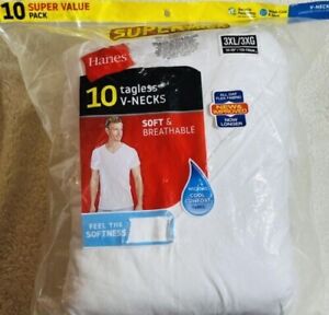 New ListingHANES MEN'S TAGLESS Soft & Breathable COTTON V-NECK White T-SHIRT, 10, Large