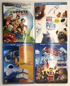 Kid’s Blu-Ray/DVD 4-Movie Lot: Secret Life Of Pets. Lego Movie. Wall-E. Muppets.