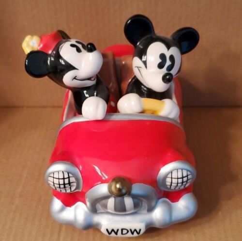 DISNEY Mickey and Minnie Mouse Salt & Pepper Shakers In Red Car