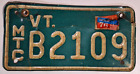New Listing1976 Vermont Motorcycle License Plate  # B2109 ---- NO RESERVE AUCTION ---