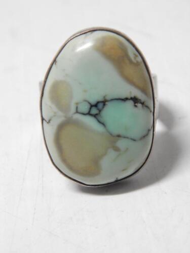 LRG SHOWY VINTAGE OLD NAVAJO INDIAN STERLING TURQUOISE RING  - SZ: 10 3/4-11