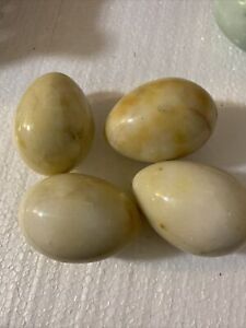 Natural Onyx Stone Polished Eggs Decor, Lot of 4 Yellow