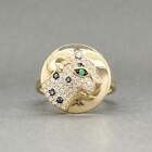 Estate Effy 14K Yellow Gold 0.23ctw Black-H/SI1-2 Diamond & Emerald Panther Ring