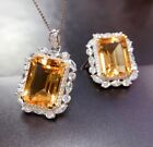 New Jewelry Set 2pcs Brazil Yellow Citrine Gemstone Women Silver Necklace Rings