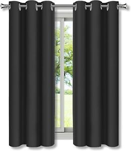 Blackout Curtains, Energy Efficient Thermal Grommet Black 2 Panel 43