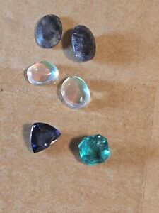 Gemstone Lot Mixed, Smokey Quarts, Some Sort Of Opals, Poss EMERALD & Blue Stone