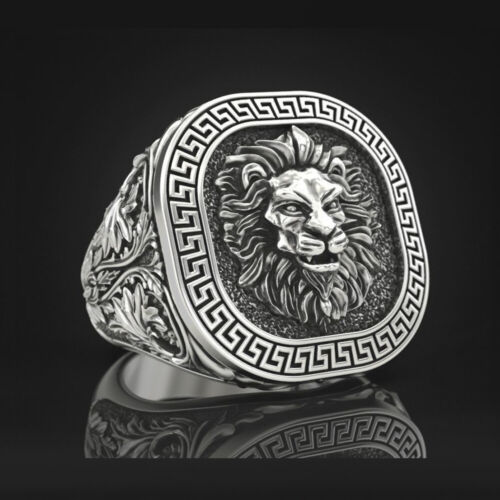 Lion Men Ring 925 Sterling Silver Statement King Men Ring Biker  Silver Jewelry
