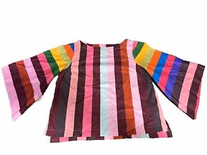 Geisha Designs Anthropologie Womens Colorful Stripes Boxy Shirt Size Medium-New