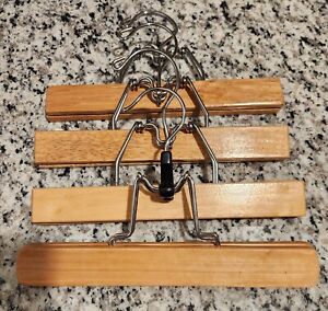 Vintage Lot of 4 Wooden Pant / Skirt Clamp Hangers - 9in