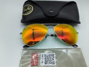 Ray-Ban Aviator Sunglasses RB3025 Unisex Silver Frame Orange Flash Lens 58mm