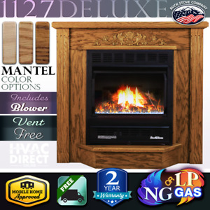 Buck Stove 1127 Deluxe 25K BTU Vent-Free NG/LP Gas Fireplace w/ Blower & Mantel
