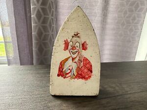 Vintage - Cast Iron Flat Iron Sad Iron Hand Painted Picture of The Clown