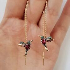 18k Gold Plated Hummingbird Bird Drop Earrings Threader Women Party Jewelry Gift
