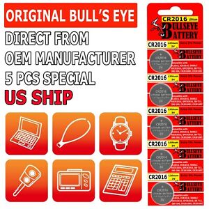 Lot of 5 PC Bull's Eye CR2016 Watch Batteries 3V Lithium CR 2016 Coin ECR2016