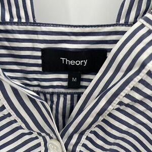 Theory blouse Hartman blue and white Stripe Med Womens V-neck button wide straps