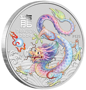New Listing2024 Lunar Year of the Dragon 1oz WHITE Silver $1 Coin BRISBANE SHOW COIN ANDA