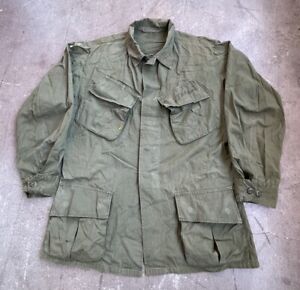 Vintage 60s OG-107 Slant Pocket Jungle Shirt US Military Vietnam Green Large