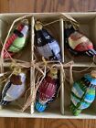 Vintage Boxed Set of 6 Artisan Painted Glass Bird Christmas Ornaments Hanging 3”