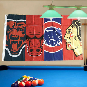 Chicago Bears Cubs Blackhawks Bulls Flag 3x5 ft Sports Banner Man Cave New USA.