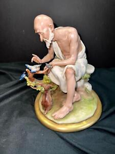 New ListingD387) VINTAGE 1977 CAPPE FIGURINEOLD MAN TALKING TO BIRDS NATURE CAPODIMONTE