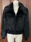 Vintage Black Rabbit Fur Women's Size Medium Bomber Jacket Coat Lined Mob Wife