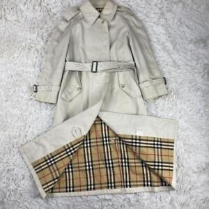 Burberry London Collared Trench Spring Coat Nova Check Beige Size S 90s